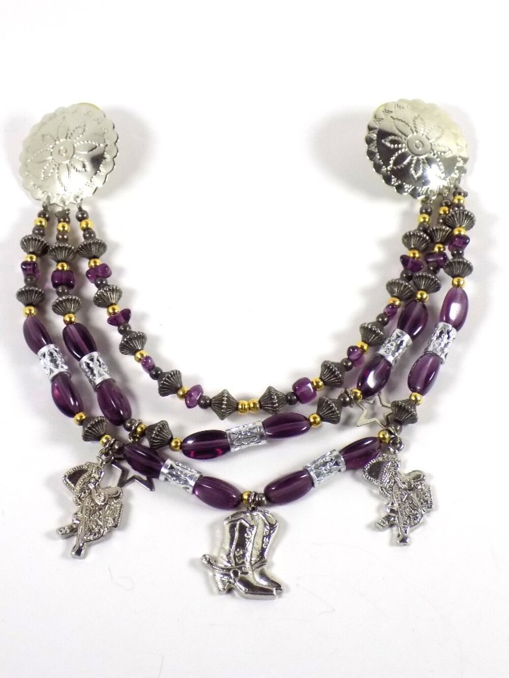 Western-style Collar Clip Multi-strand Beaded Necklace Purple Amethyst-Colored